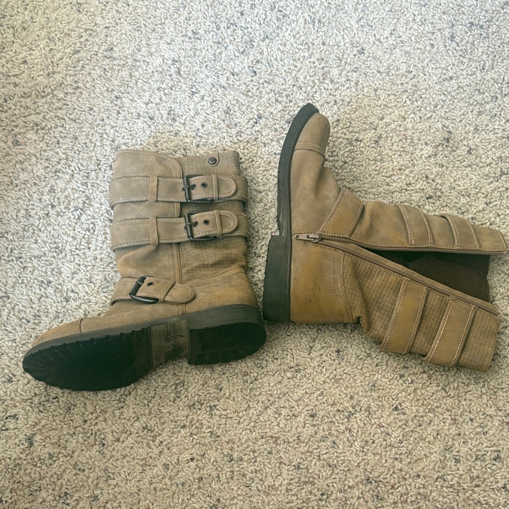 Tan Buckle Strap Women's Boots